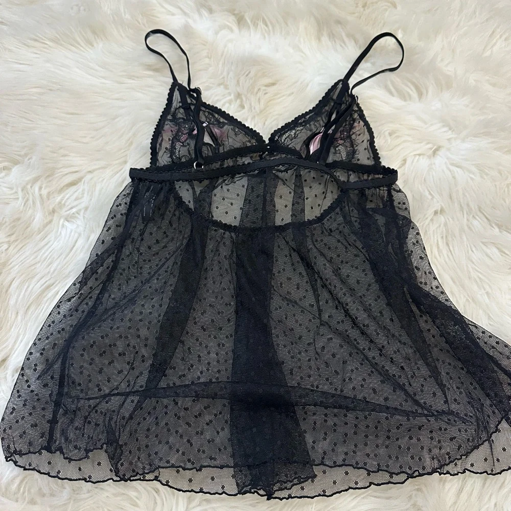 Victoria's Secret Black Lace Chemise with Pink Bows